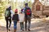A family hiking in the woods